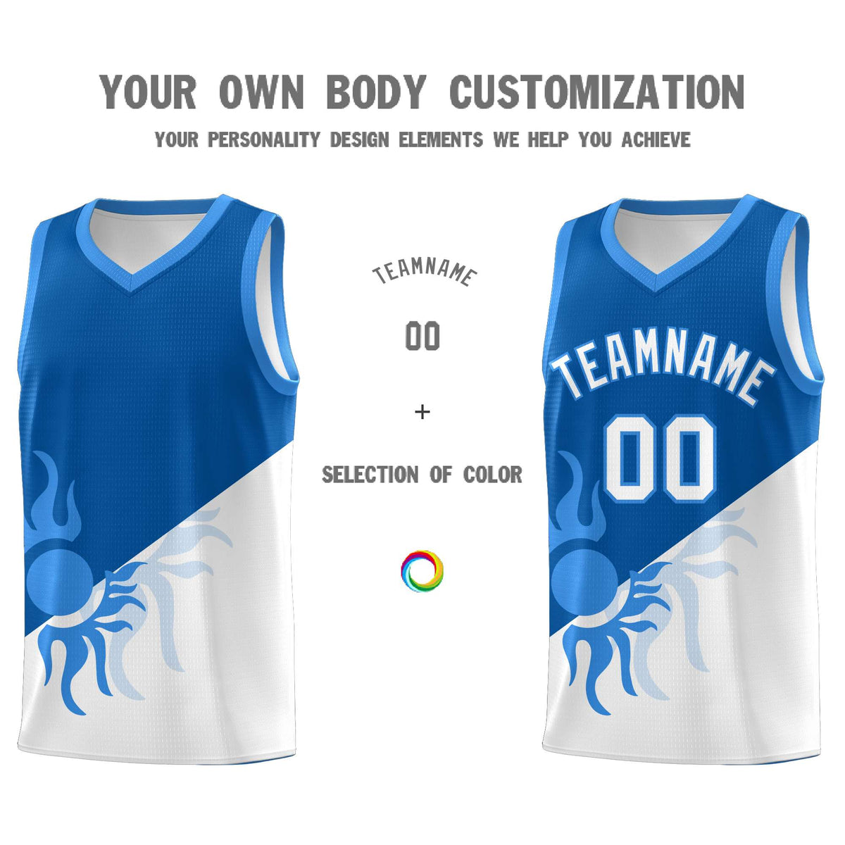 Custom Youth Basketball Jerseys - Royal White Radiant Sun Design Two Tone Uniforms