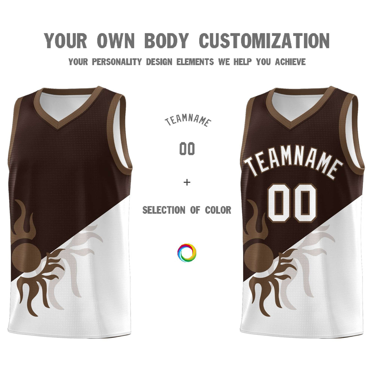 Custom Youth Basketball Jerseys - Brown White Sunburst Design Two Tone Uniforms