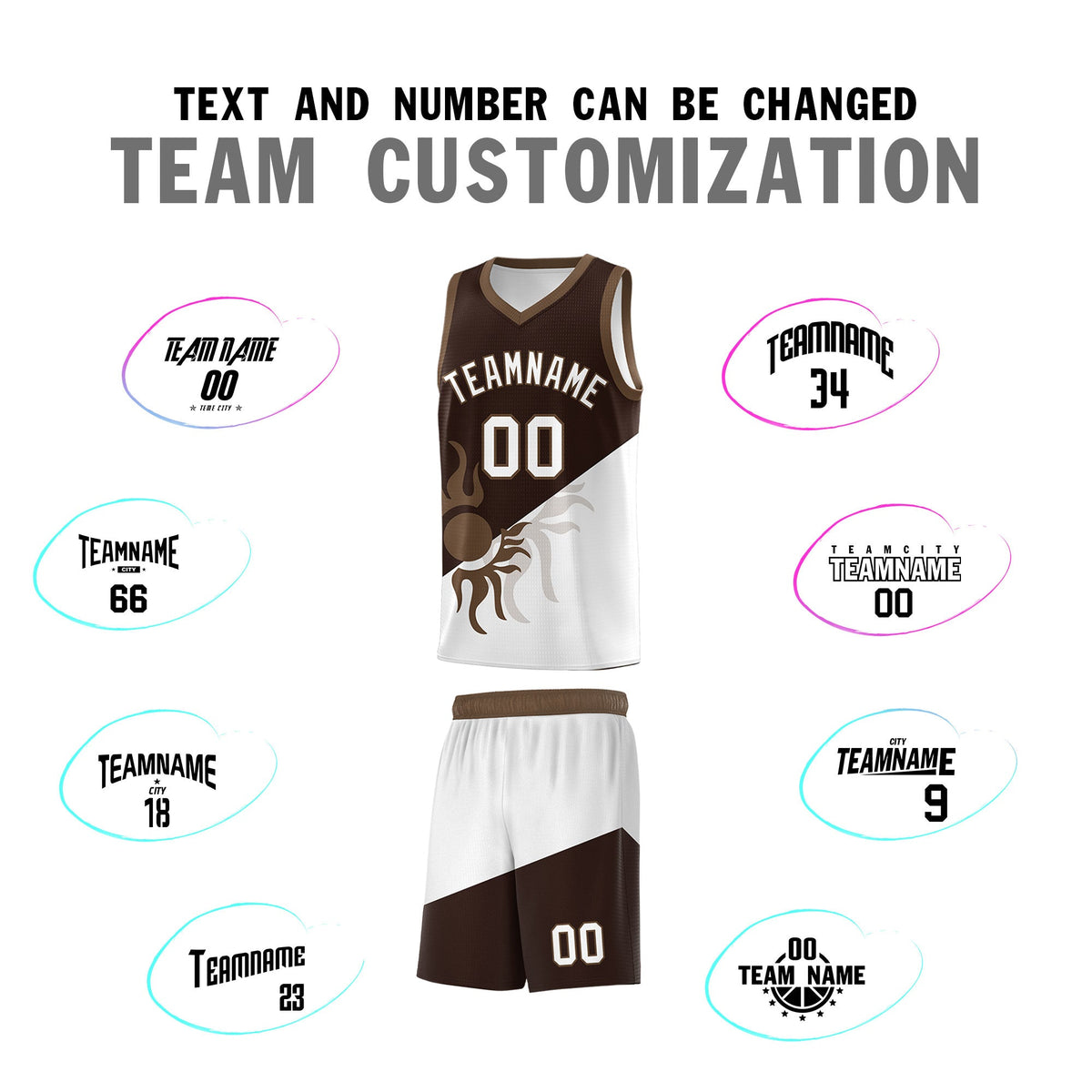 Custom Youth Basketball Jerseys - Brown White Sunburst Design Two Tone Uniforms