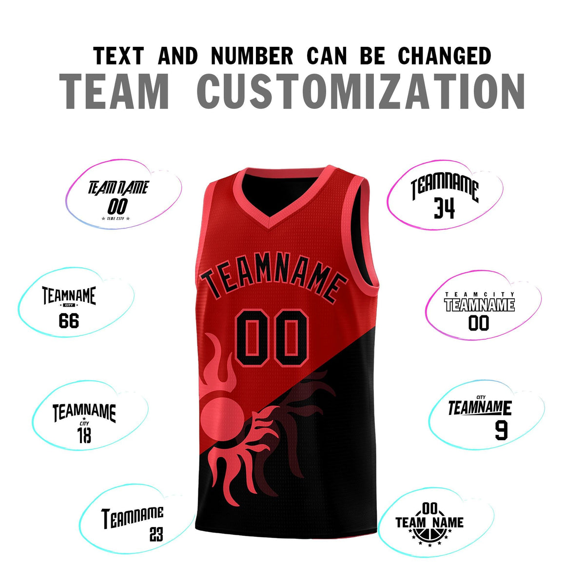 Custom Youth Basketball Jerseys - Red Black Sunburst Design Two Tone Uniforms