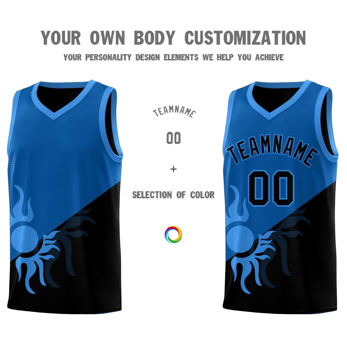 Custom Youth Basketball Jerseys - Royal Black Radiant Sun Design Two Tone Uniforms