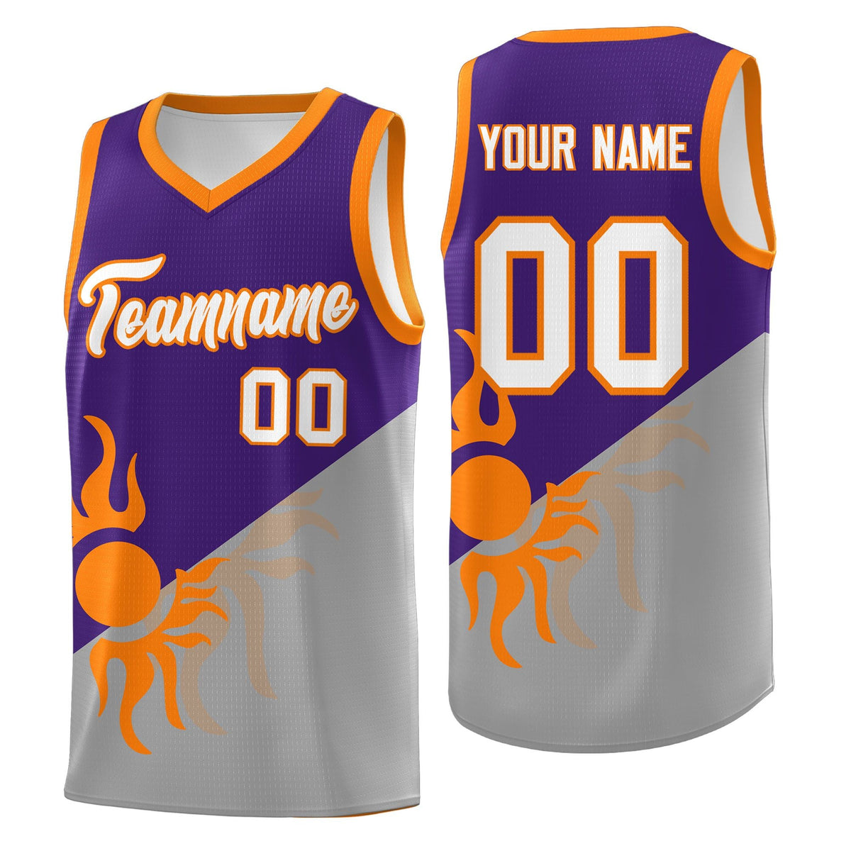 Custom Youth Basketball Jerseys - Purple Gray Sunburst Design Two Tone Uniforms