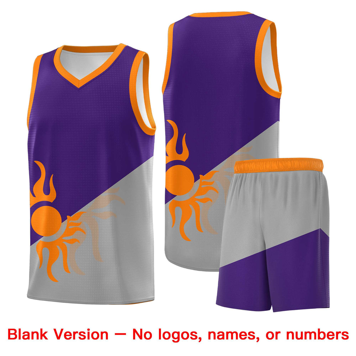 Custom Youth Basketball Jerseys - Purple Gray Sunburst Design Two Tone Uniforms
