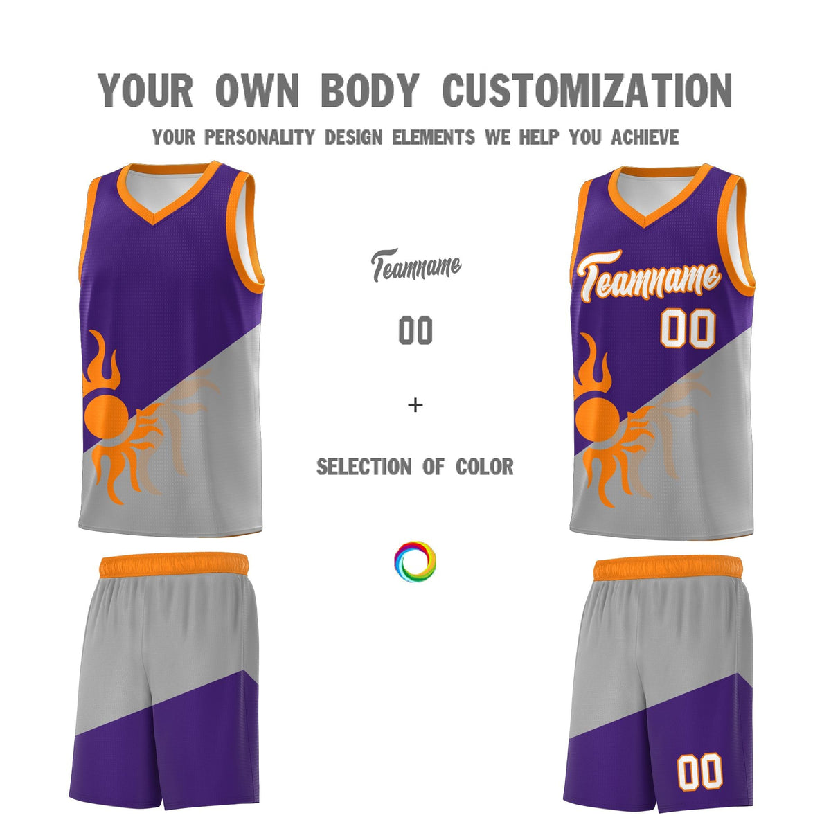 Custom Youth Basketball Jerseys - Purple Gray Sunburst Design Two Tone Uniforms