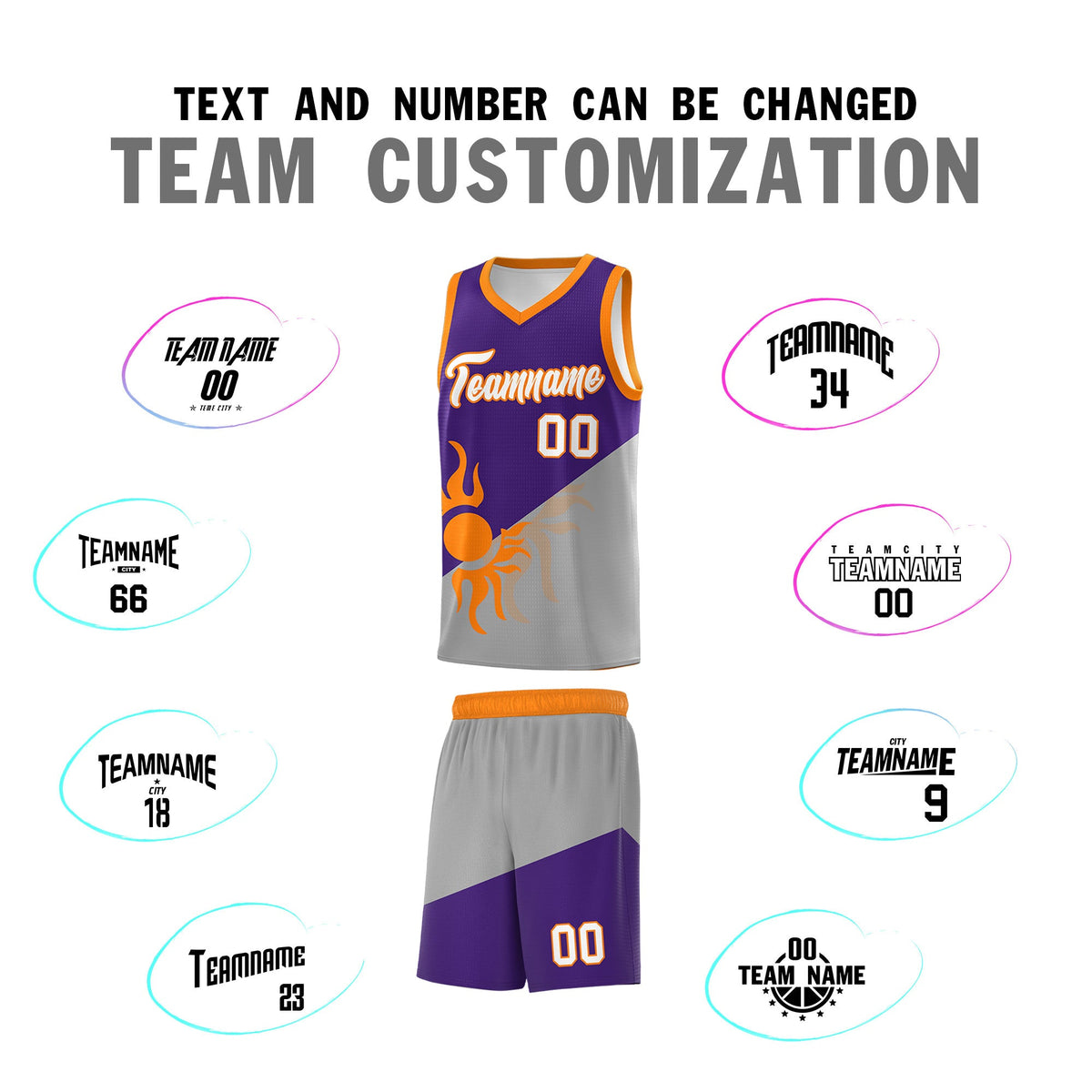 Custom Youth Basketball Jerseys - Purple Gray Sunburst Design Two Tone Uniforms