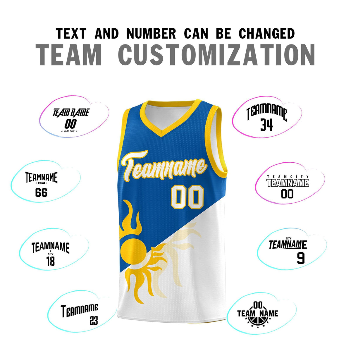 Custom Youth Basketball Jerseys - Royal White Radiant Sun Design Two Tone Uniforms