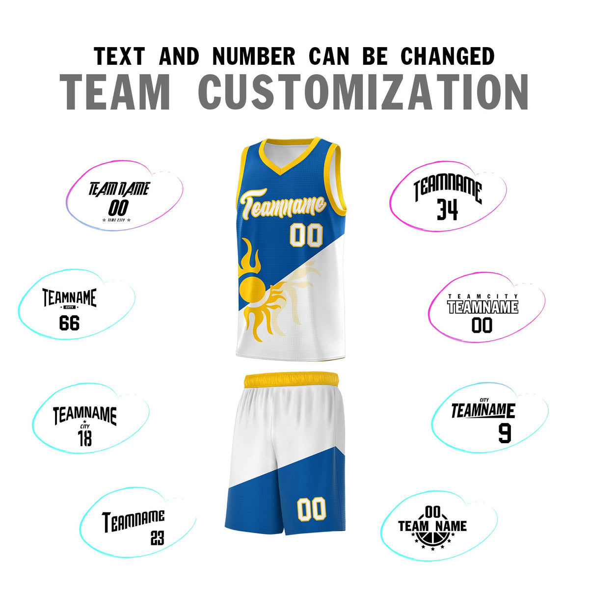 Custom Youth Basketball Jerseys - Royal White Radiant Sun Design Two Tone Uniforms