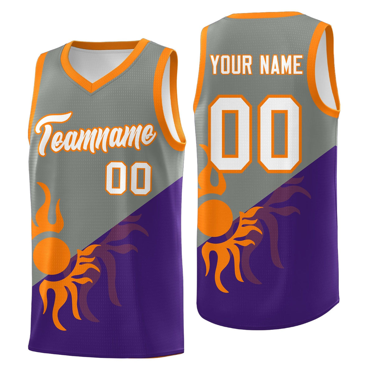 Custom Youth Basketball Jerseys - Gray Purple Sunburst Design Two Tone Uniforms
