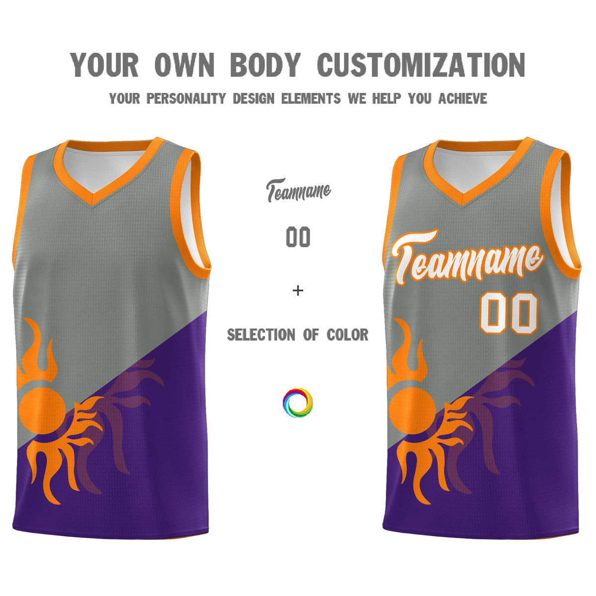 Custom Youth Basketball Jerseys - Gray Purple Sunburst Design Two Tone Uniforms