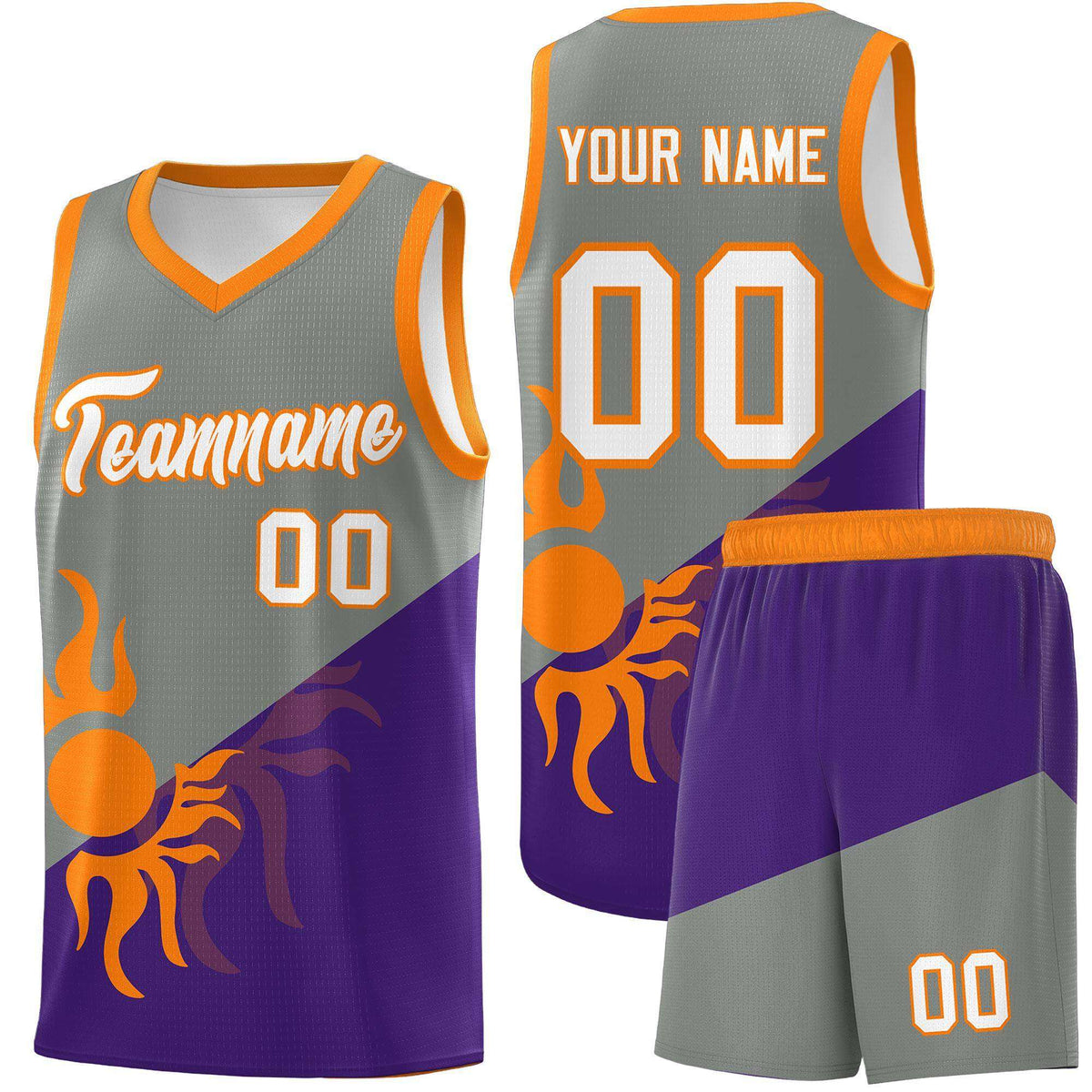 Custom Youth Basketball Jerseys - Gray Purple Sunburst Design Two Tone Uniforms