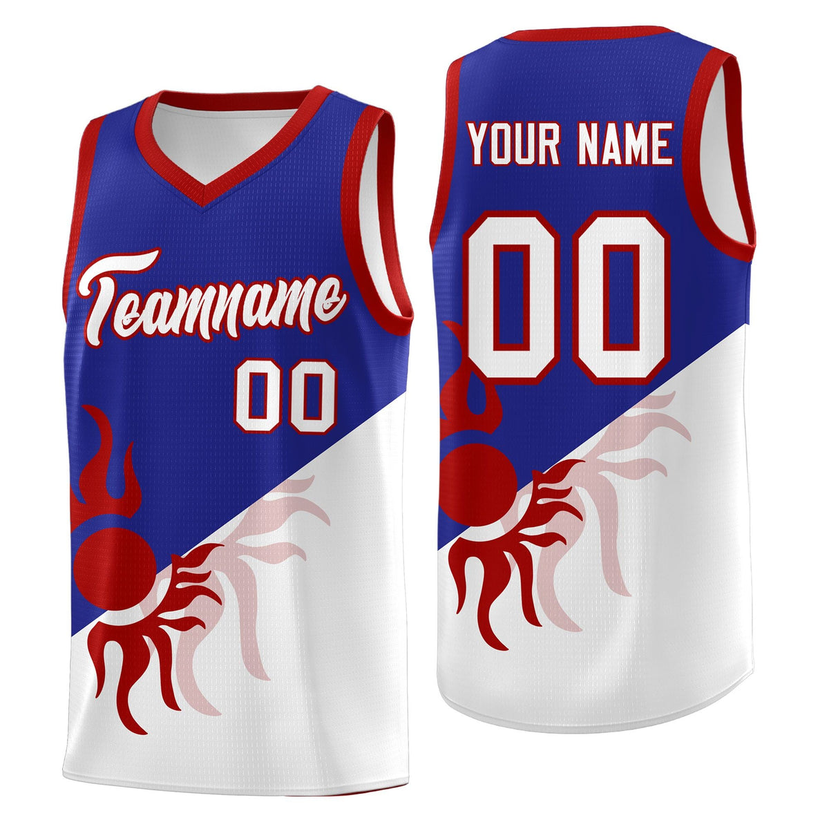 Custom Youth Basketball Jerseys - Royal White Radiant Sun Design Two Tone Uniforms