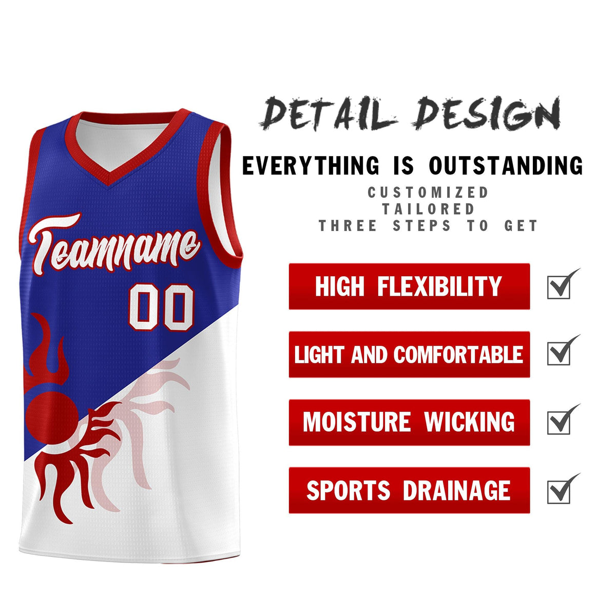 Custom Youth Basketball Jerseys - Royal White Radiant Sun Design Two Tone Uniforms