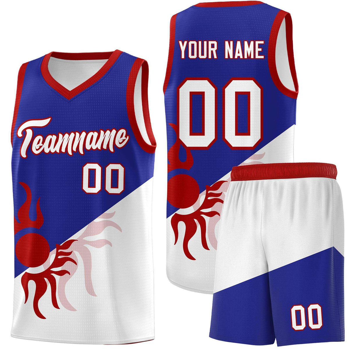 Custom Youth Basketball Jerseys - Royal White Radiant Sun Design Two Tone Uniforms