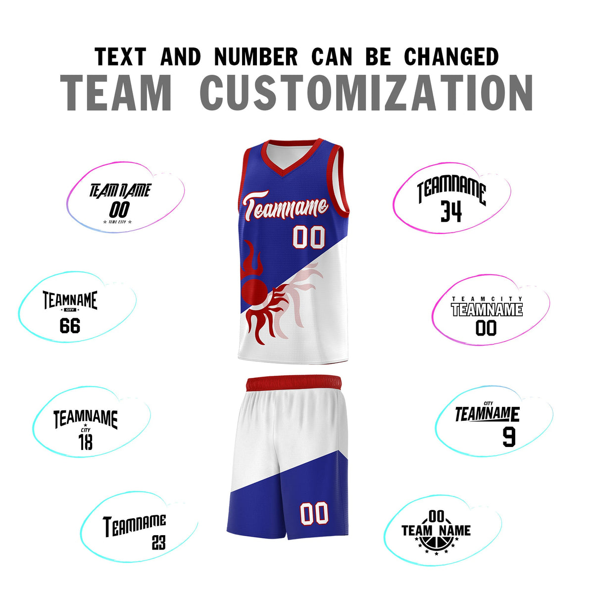 Custom Youth Basketball Jerseys - Royal White Radiant Sun Design Two Tone Uniforms