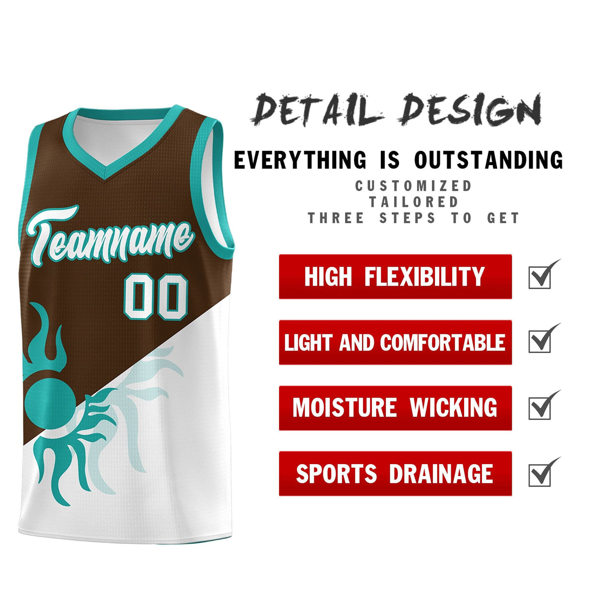 Custom Youth Basketball Jerseys - Brown White Radiant Sun Design Two Tone Uniforms