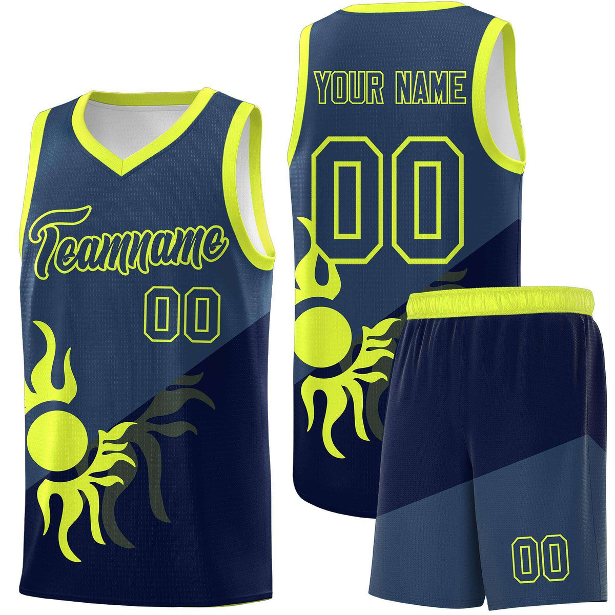 Custom Youth Basketball Jerseys - Navy Midnight Blue Sunburst Design Two Tone Uniforms
