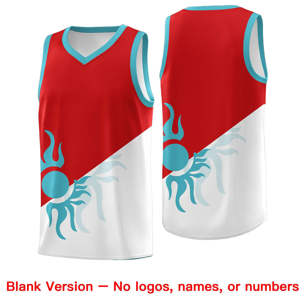 Custom Youth Basketball Jerseys - Red White Radiant Sun Design Two Tone Uniforms