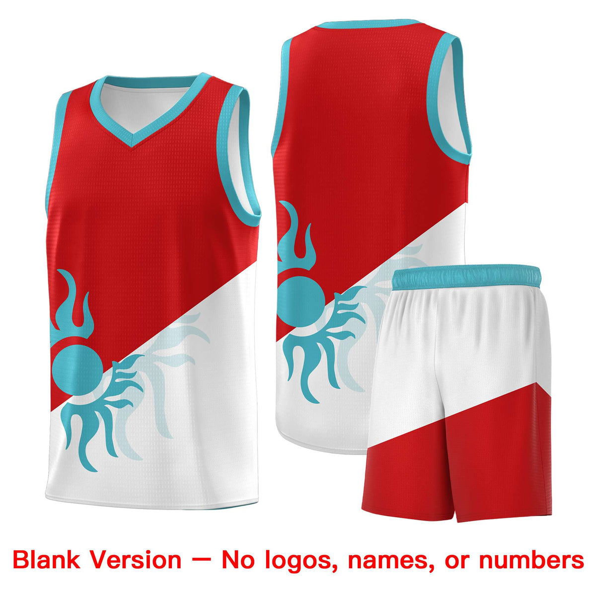 Custom Youth Basketball Jerseys - Red White Radiant Sun Design Two Tone Uniforms