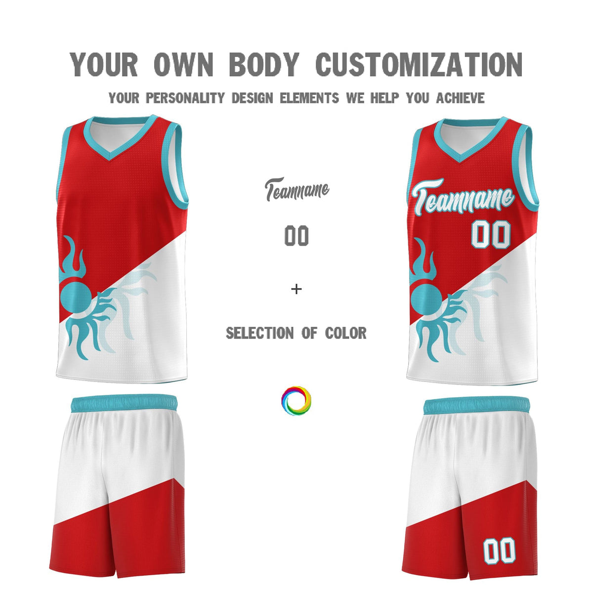 Custom Youth Basketball Jerseys - Red White Radiant Sun Design Two Tone Uniforms