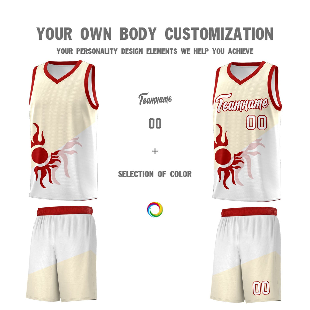 Custom Youth Basketball Jerseys - Cream White Radiant Sun Design Two Tone Uniforms