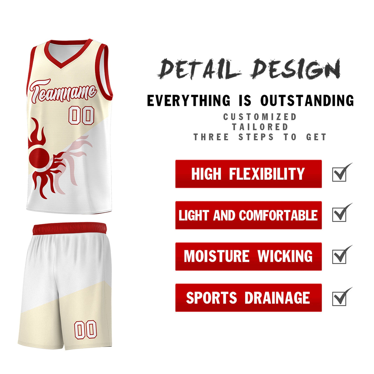 Custom Youth Basketball Jerseys - Cream White Radiant Sun Design Two Tone Uniforms