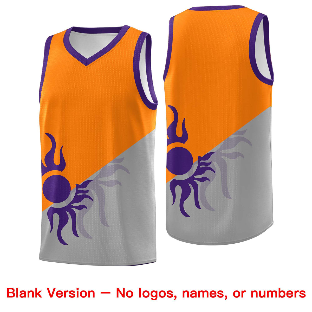 Custom Youth Basketball Jerseys - Orange Gray Sunburst Design Two Tone Uniforms