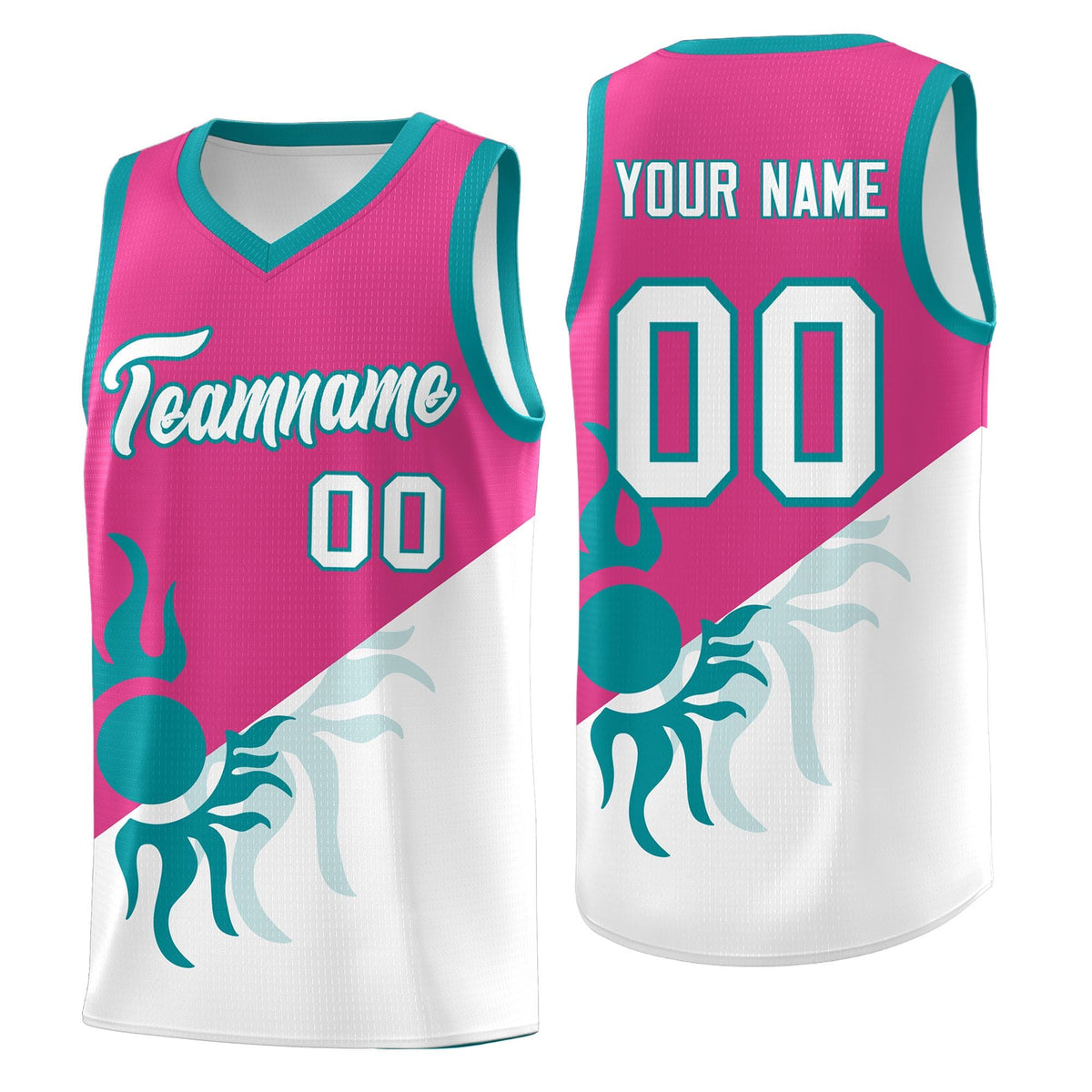 Custom Youth Basketball Jerseys - Rose Red White Radiant Sun Design Two Tone Uniforms