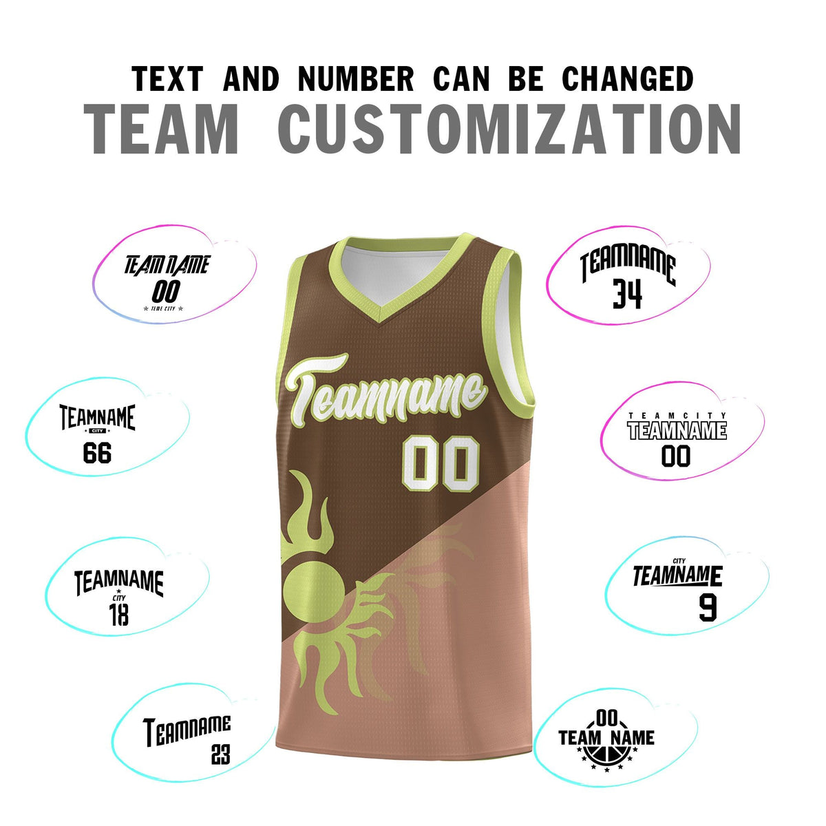 Custom Youth Basketball Jerseys - Coffee Light Brown Radiant Sun Design Two Tone Uniforms
