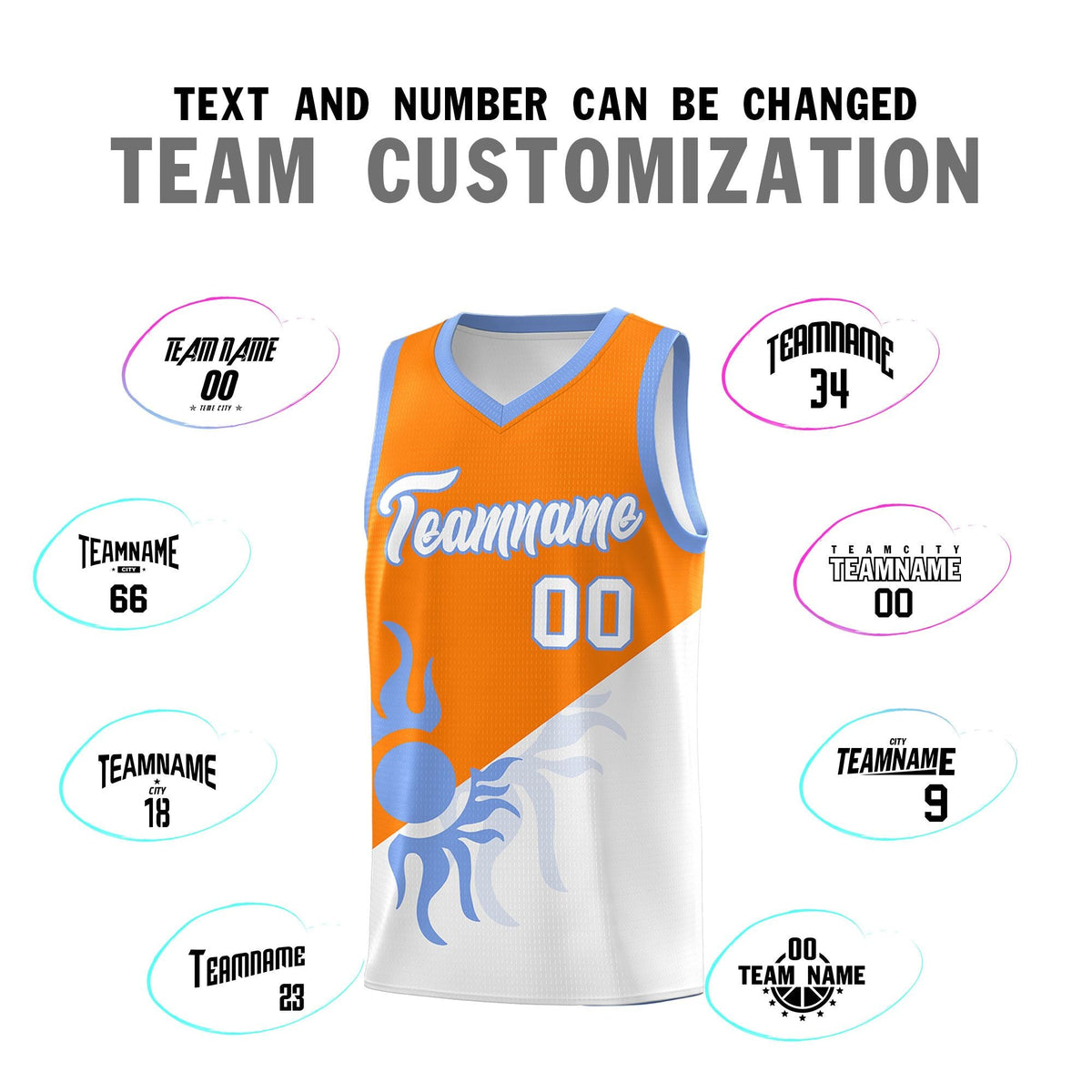 Custom Youth Basketball Jerseys - Orange White Radiant Sun Design Two Tone Uniforms