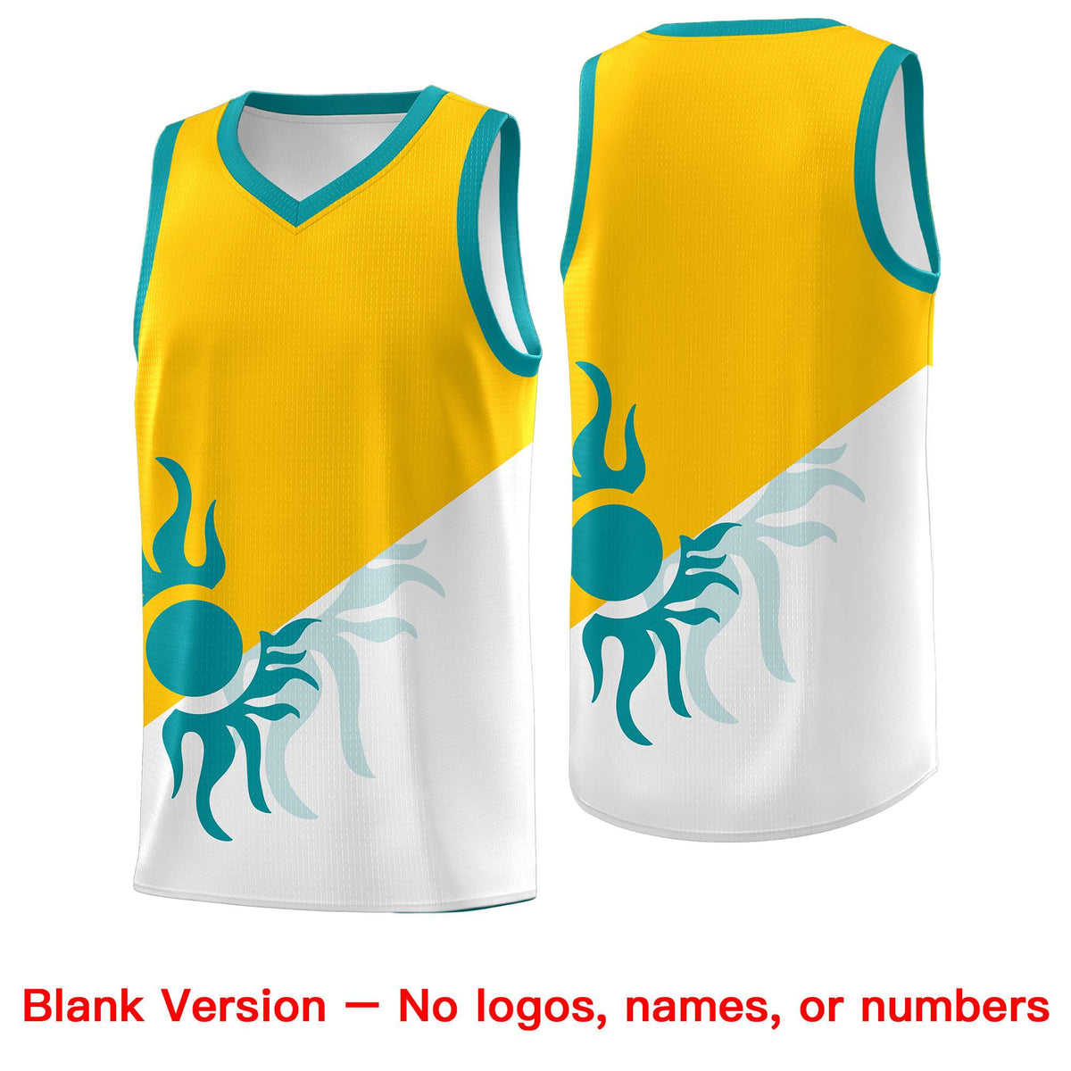 Custom Youth Basketball Jerseys - Yellow White Sunburst Design Two Tone Uniforms