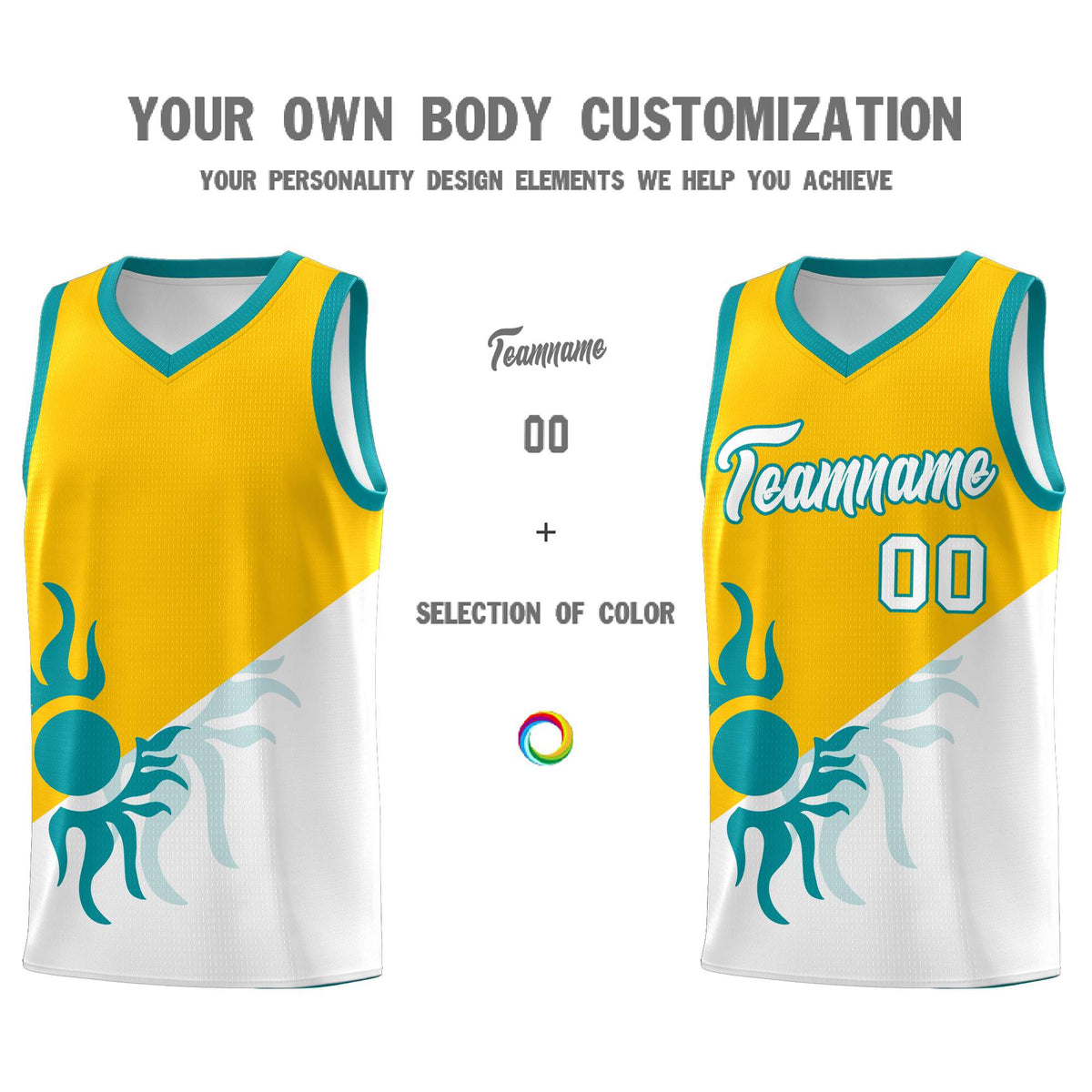 Custom Youth Basketball Jerseys - Yellow White Sunburst Design Two Tone Uniforms