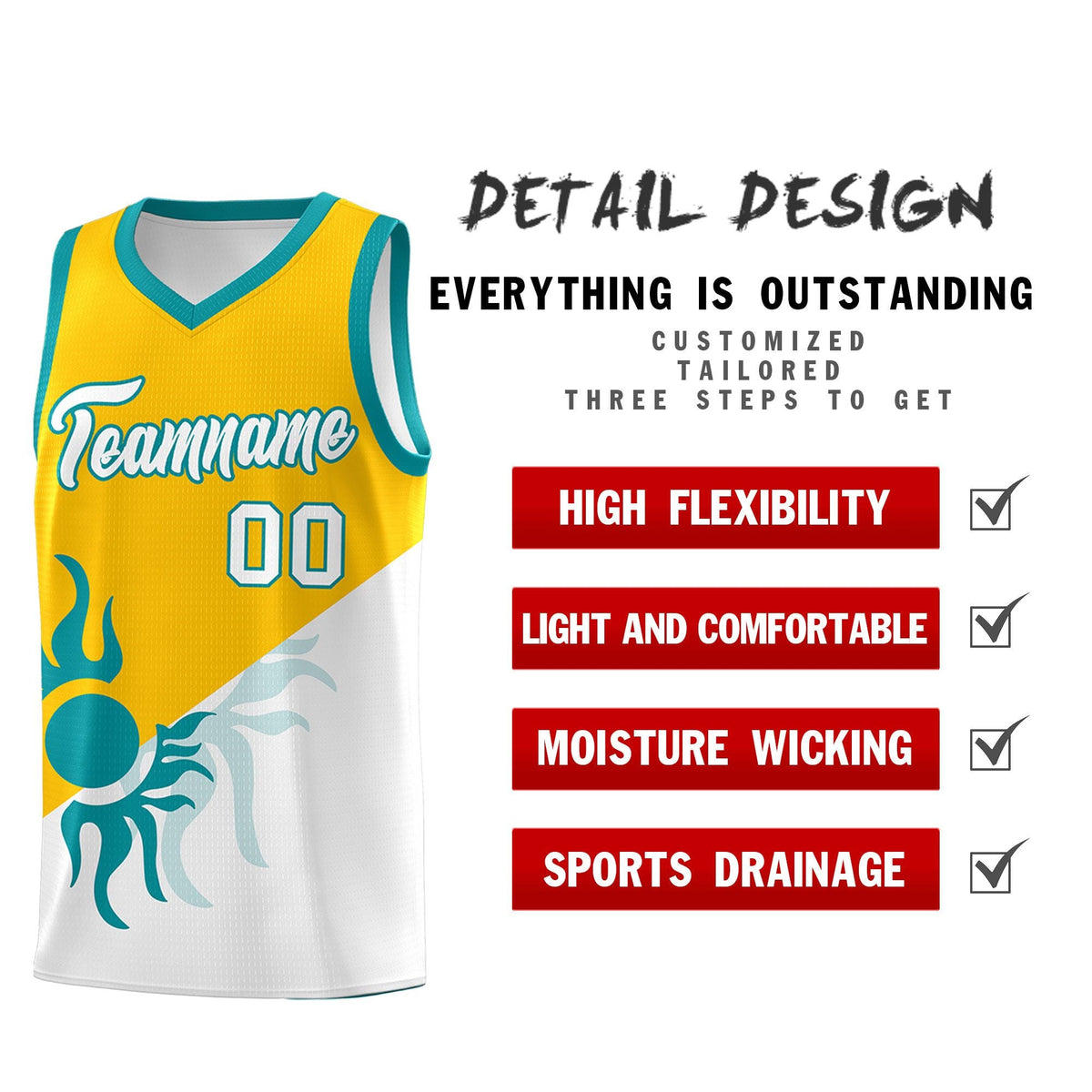 Custom Youth Basketball Jerseys - Yellow White Sunburst Design Two Tone Uniforms