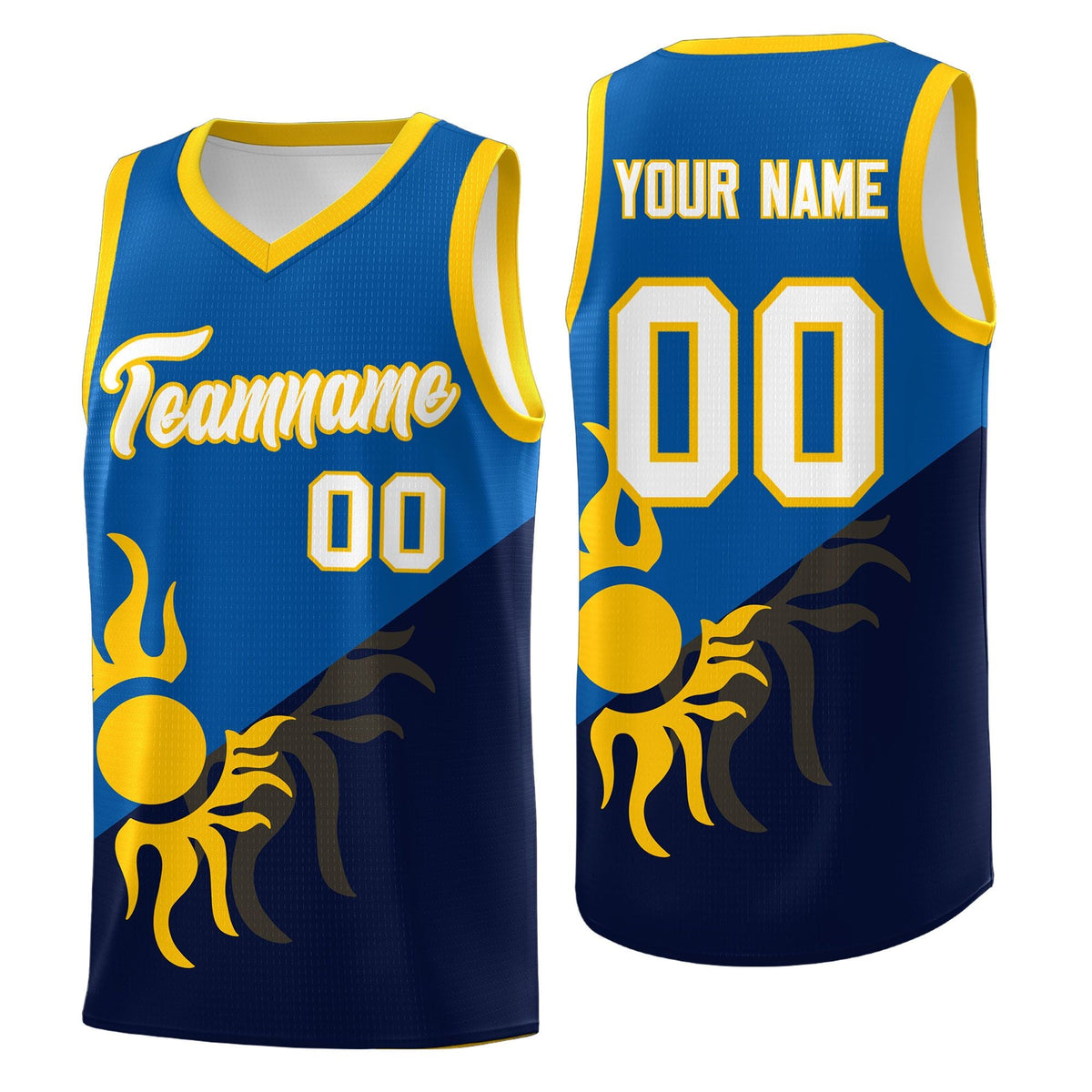 Custom Youth Basketball Jerseys - Royal Navy Sunburst Design Two Tone Uniforms