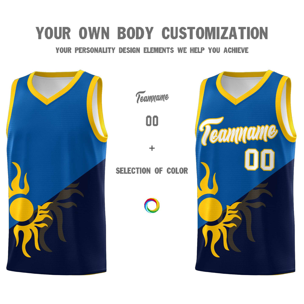 Custom Youth Basketball Jerseys - Royal Navy Sunburst Design Two Tone Uniforms