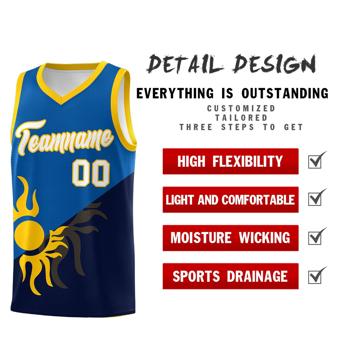 Custom Youth Basketball Jerseys - Royal Navy Sunburst Design Two Tone Uniforms