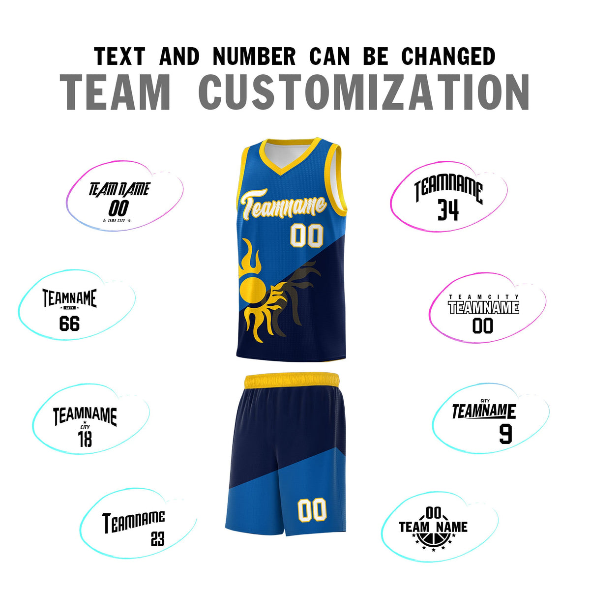 Custom Youth Basketball Jerseys - Royal Navy Sunburst Design Two Tone Uniforms