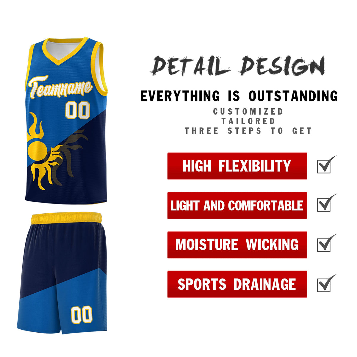 Custom Youth Basketball Jerseys - Royal Navy Sunburst Design Two Tone Uniforms