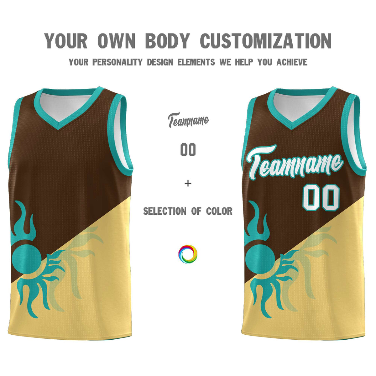 Custom Youth Basketball Jerseys - Brown Khaki Sunburst Design Two Tone Uniforms
