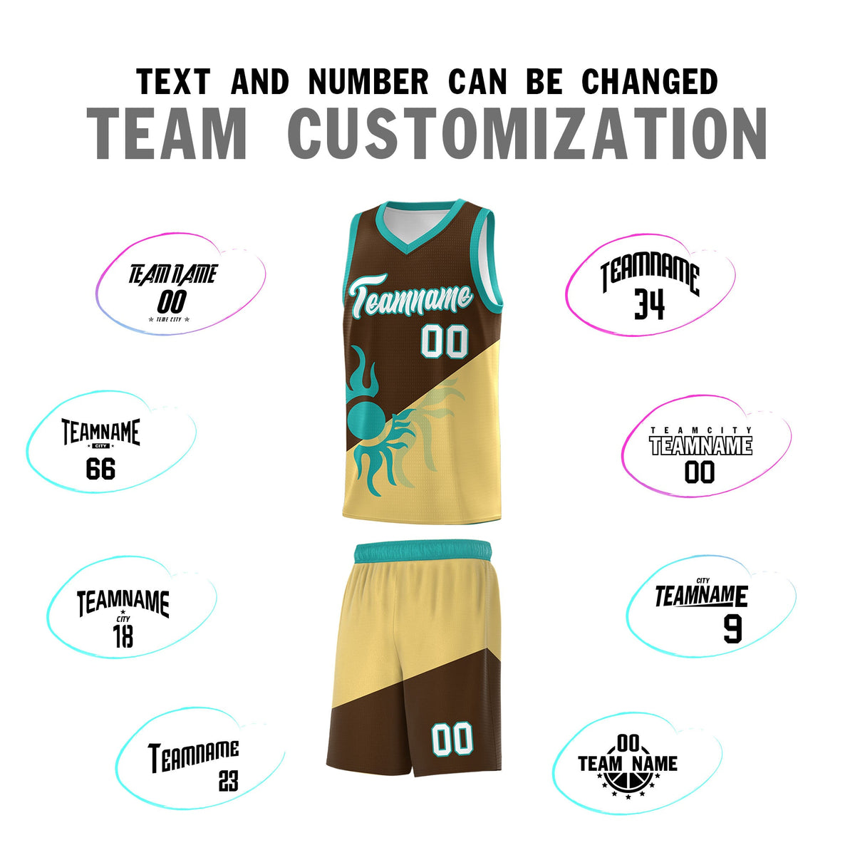 Custom Youth Basketball Jerseys - Brown Khaki Sunburst Design Two Tone Uniforms