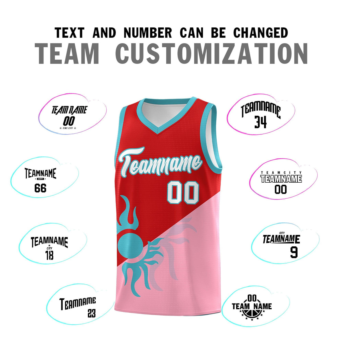 Custom Youth Basketball Jerseys - Red Light Pink Sunburst Design Two Tone Uniforms