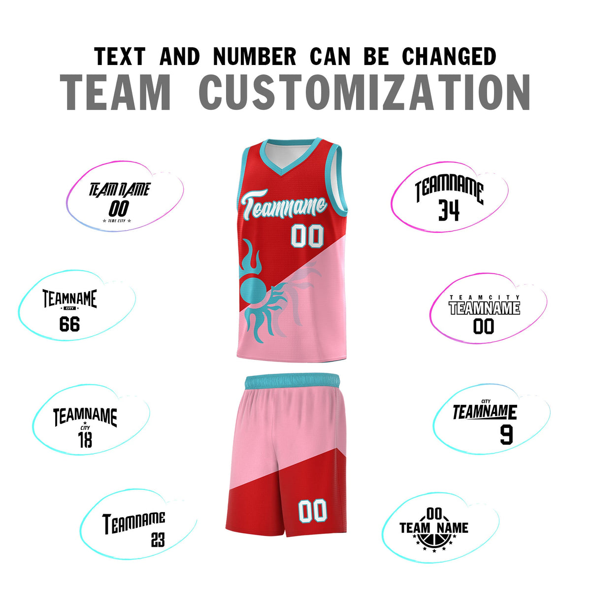 Custom Youth Basketball Jerseys - Red Light Pink Sunburst Design Two Tone Uniforms