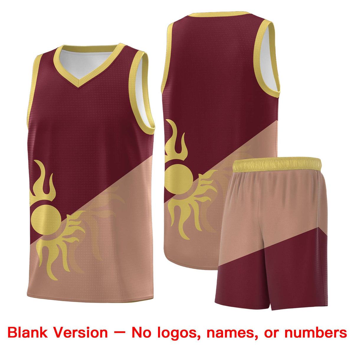 Custom Youth Basketball Jerseys - Maroon Coffee Radiant Sun Design Two Tone Uniforms