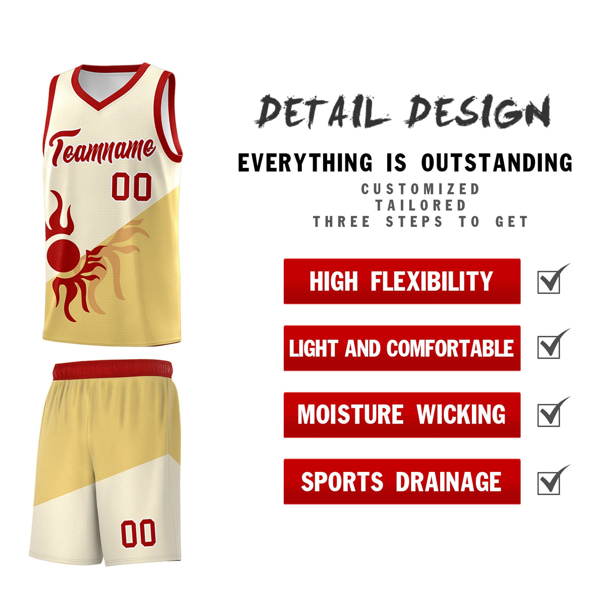 Custom Youth Basketball Jerseys - Cream Khaki Sunburst Design Two Tone Uniforms
