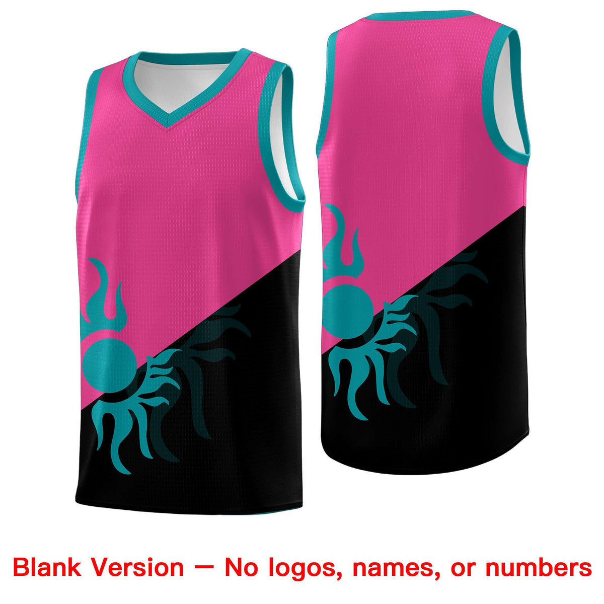 Custom Youth Basketball Jerseys - Rose Red Black Sunburst Design Two Tone Uniforms