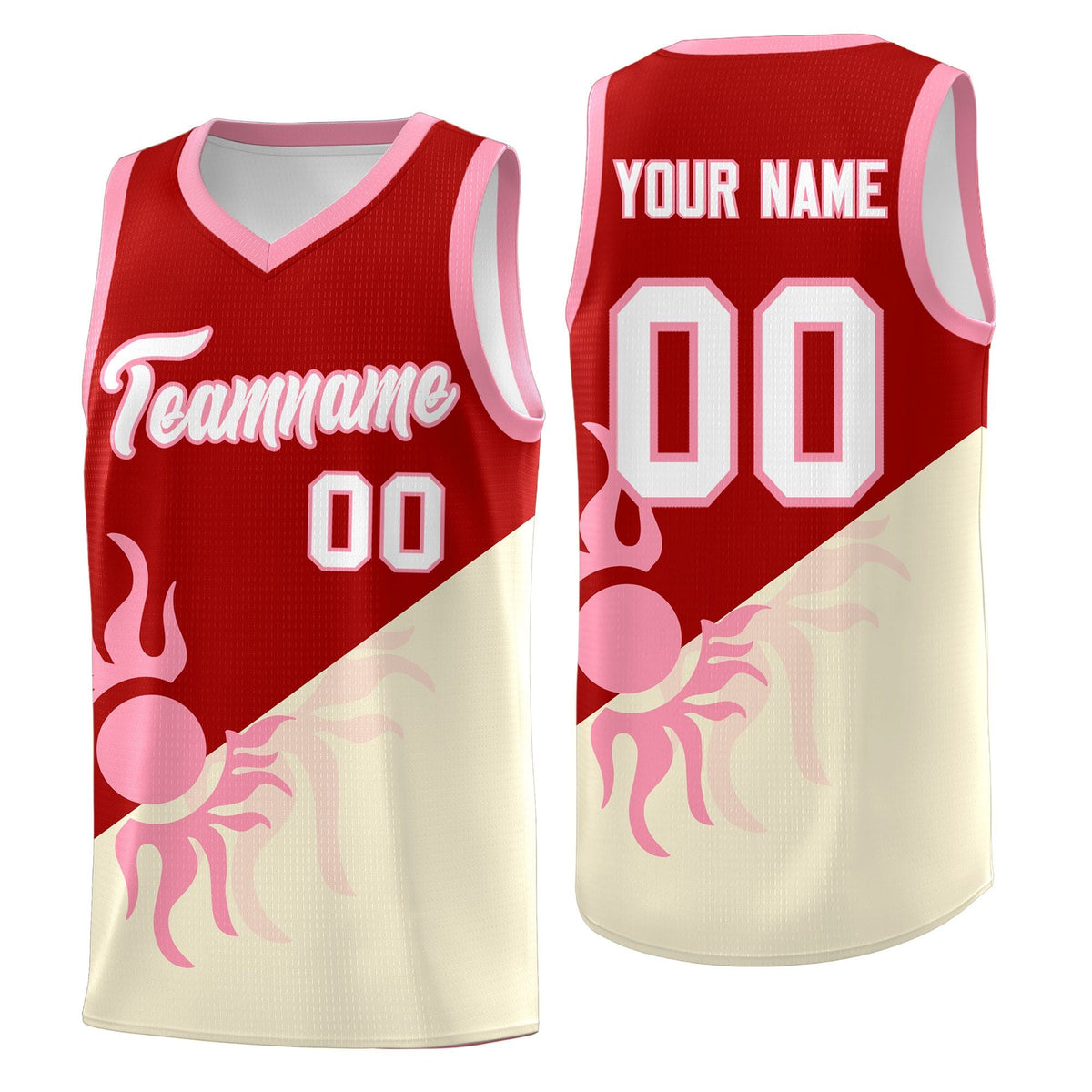 Custom Youth Basketball Jerseys - Red Light Khaki  Radiant Sun Design Two Tone Uniforms