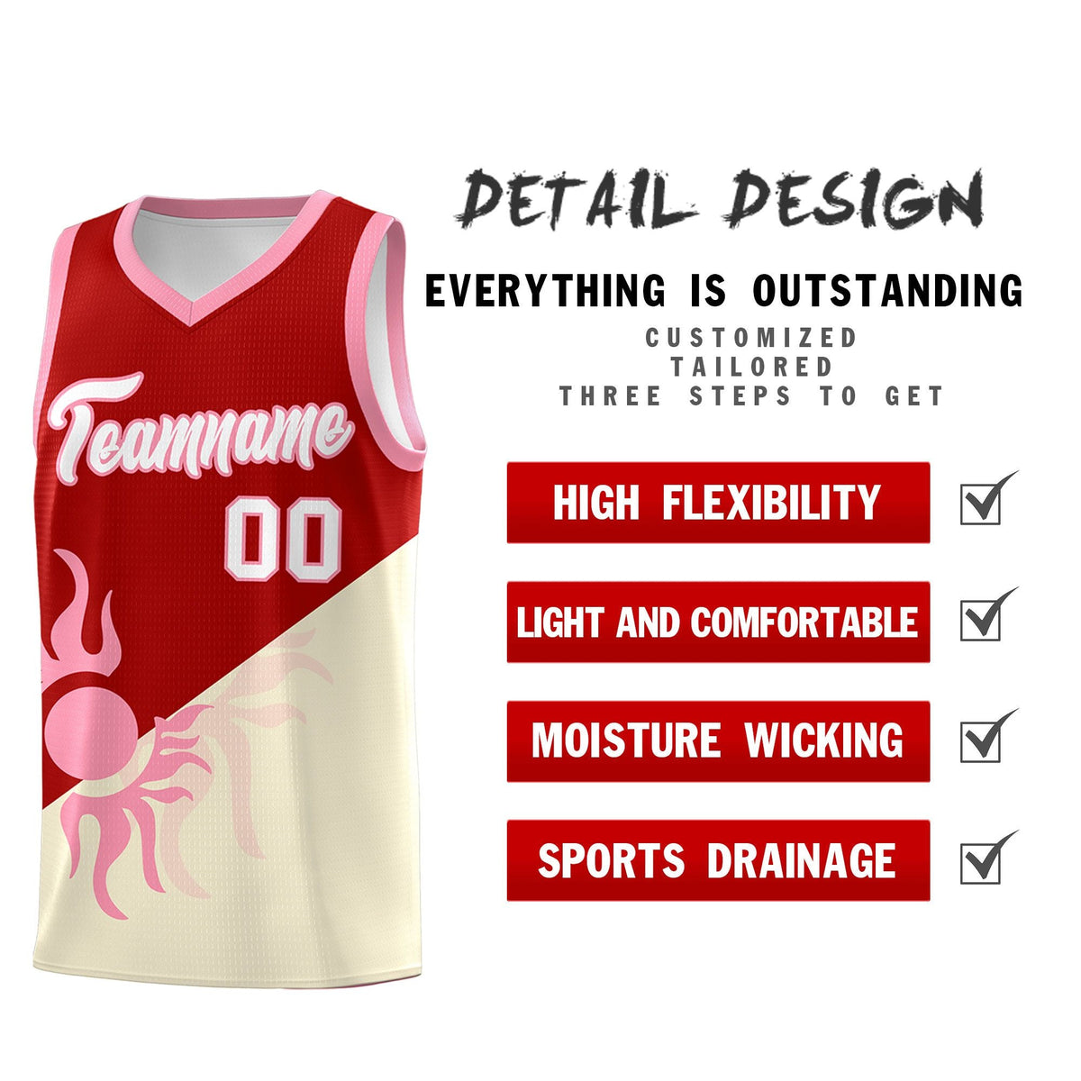 Custom Youth Basketball Jerseys - Red Light Khaki  Radiant Sun Design Two Tone Uniforms