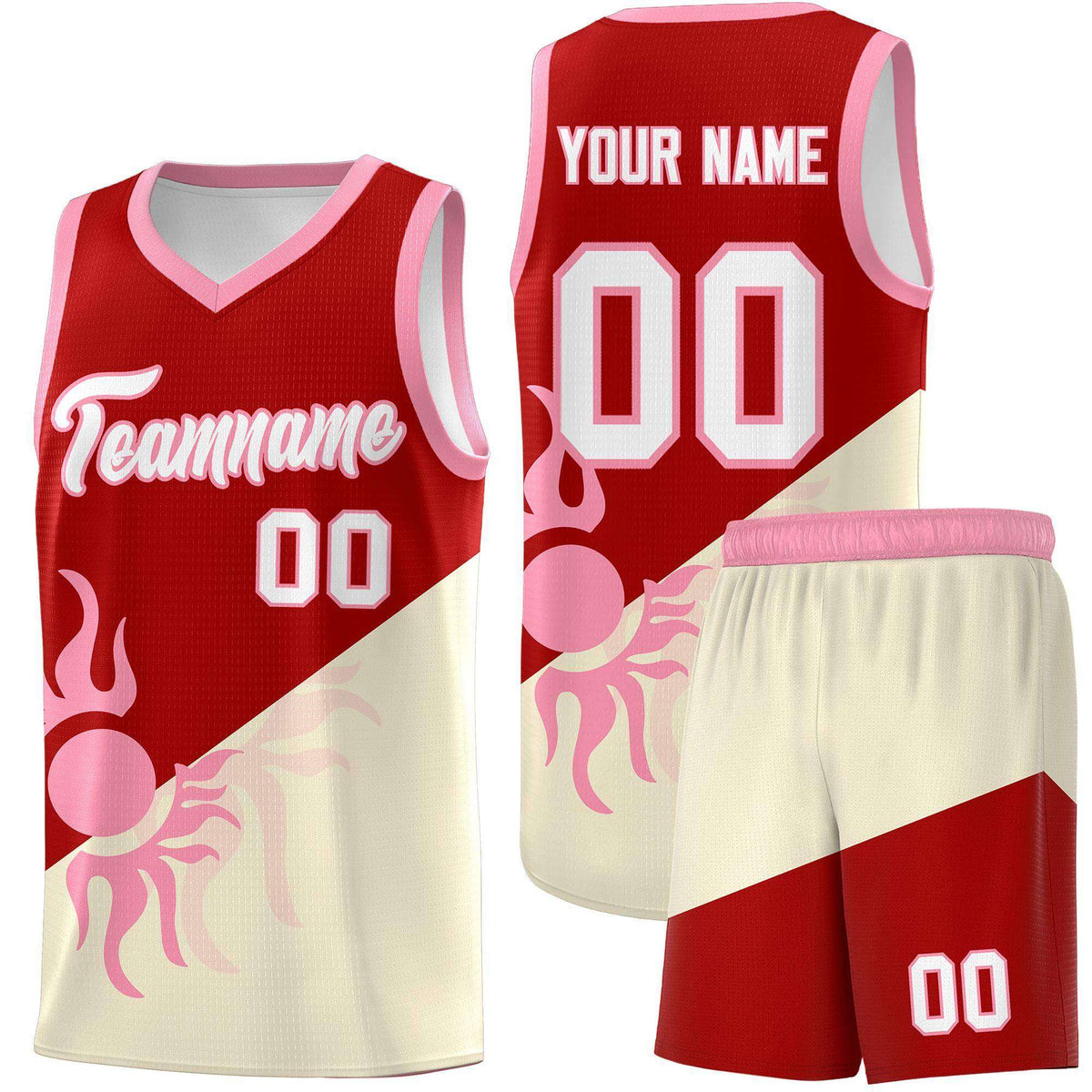 Custom Youth Basketball Jerseys - Red Light Khaki  Radiant Sun Design Two Tone Uniforms