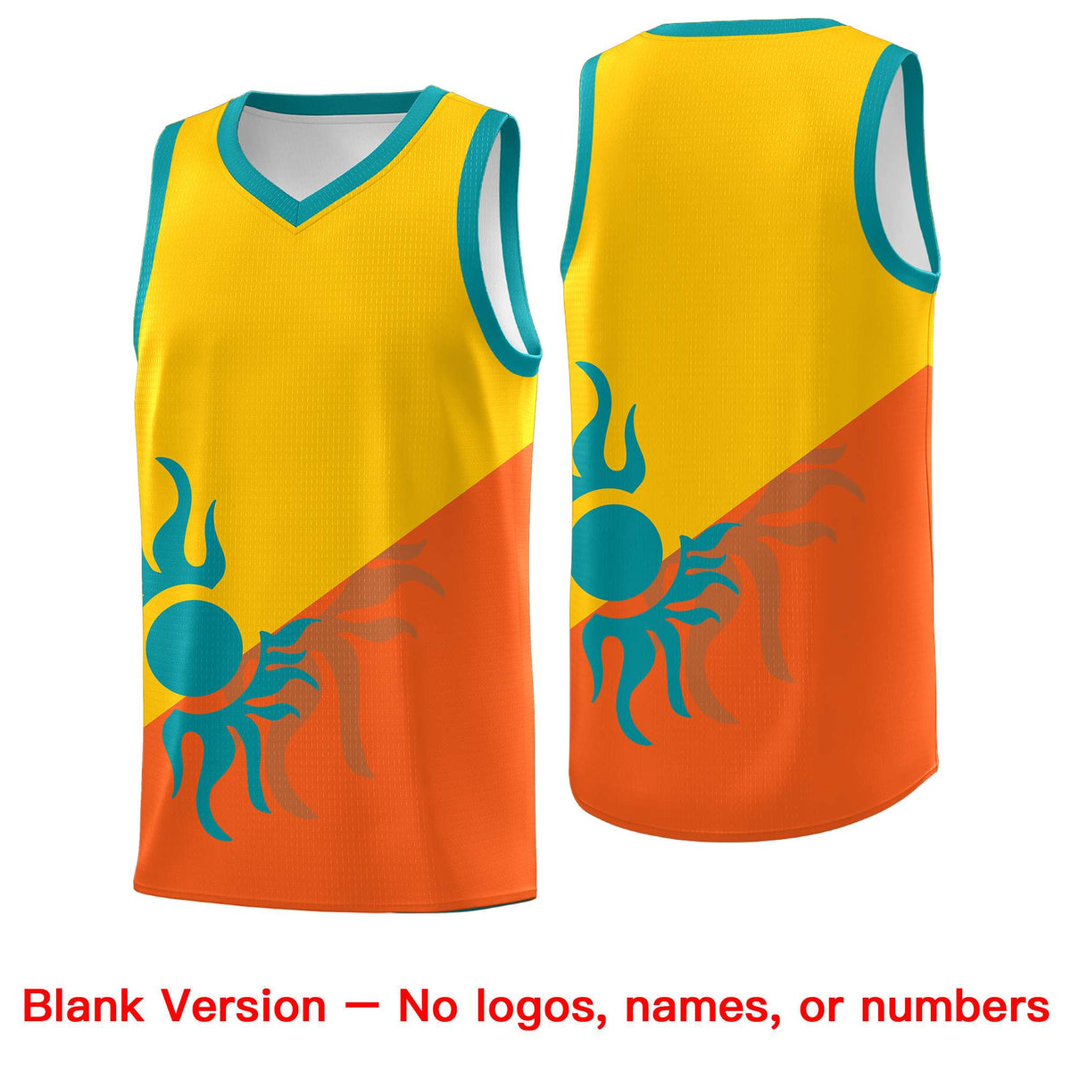 Custom Youth Basketball Jerseys - Yellow Orange Radiant Sun Design Two Tone Uniforms