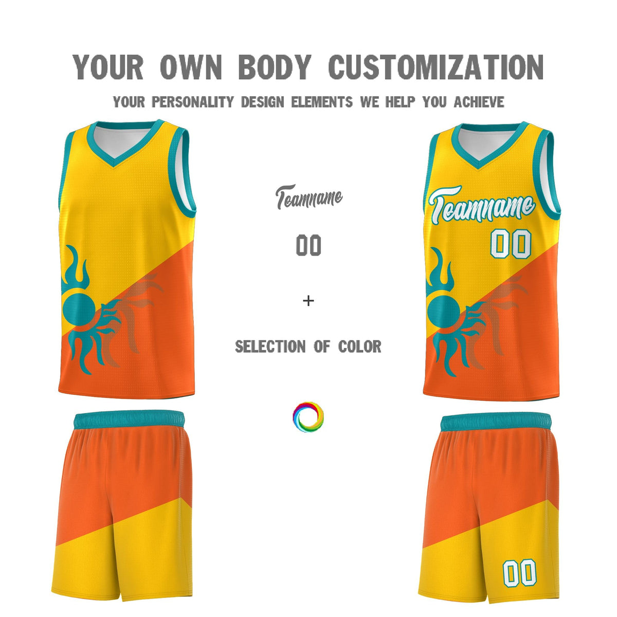 Custom Youth Basketball Jerseys - Yellow Orange Radiant Sun Design Two Tone Uniforms