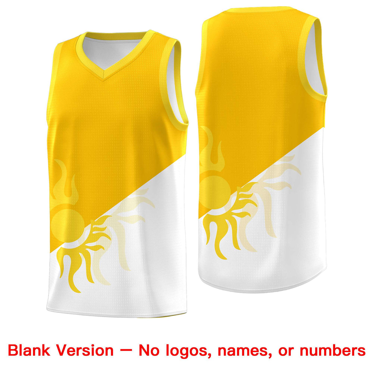 Custom Youth Basketball Jerseys - Yellow White Sunburst Design Two Tone Uniforms